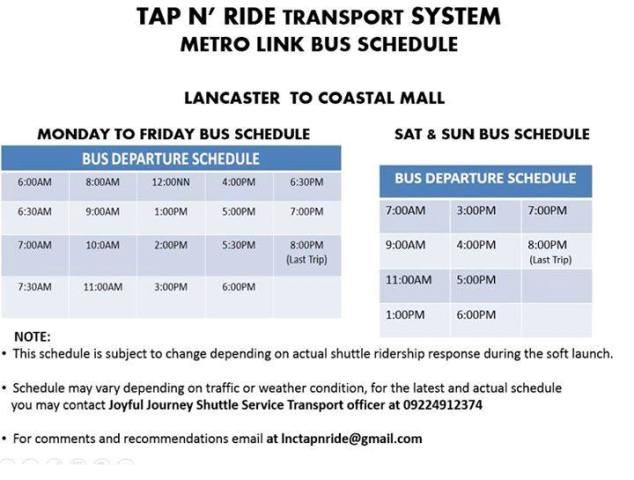 LANCASTER NEW CITY - TAP N' RIDE TRANSPORT SYSTEM METRO LINK BUS SCHEDULE