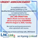 LNC Link MECQ Announcement August 2020